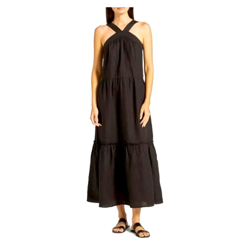 Joie Rosabel TieredHalter Linen Maxi Dress Black S